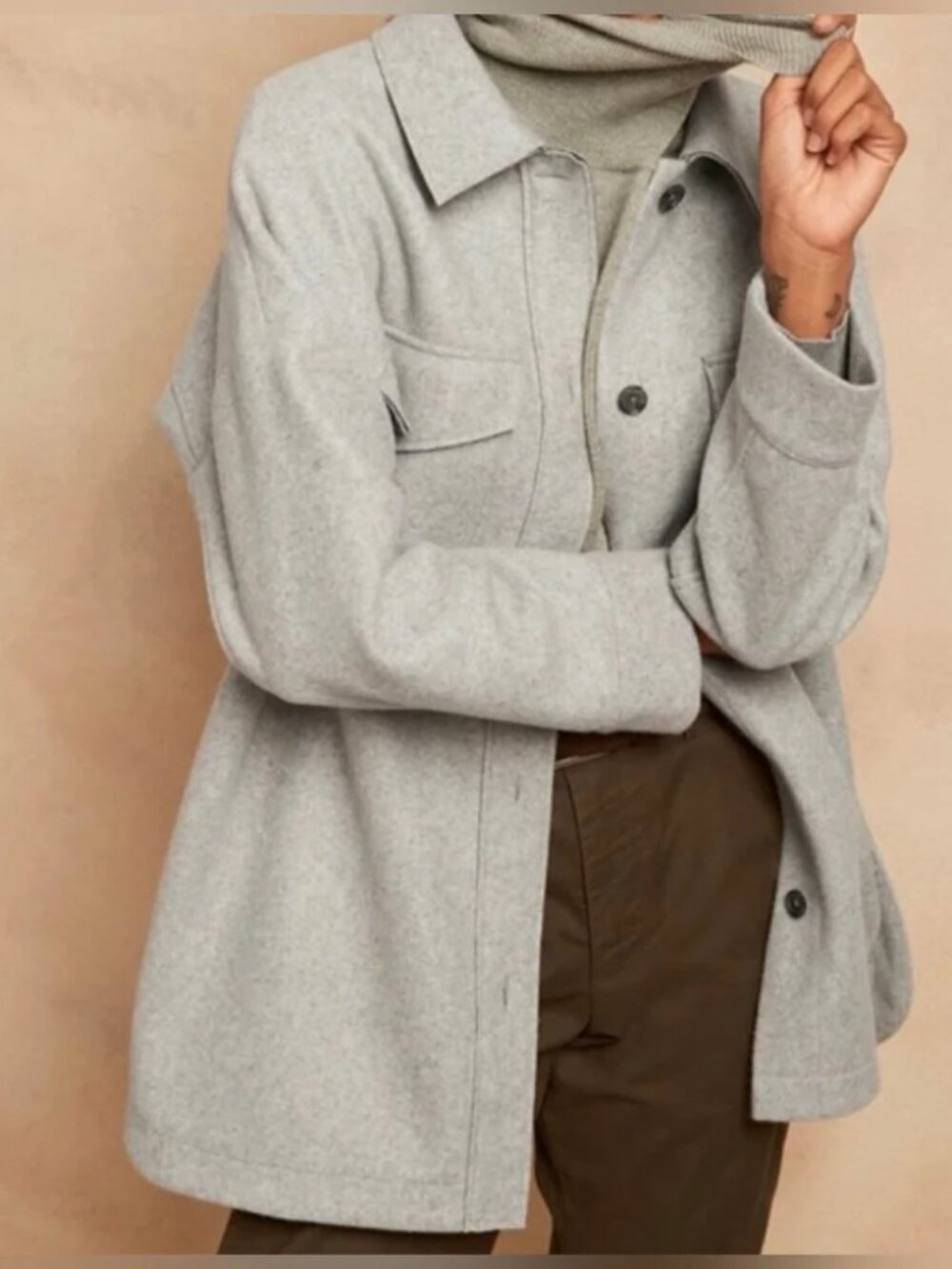 Banana Republic Light Gray Cozy Shacket Shirt Jacket